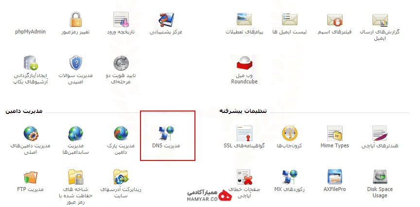 صفحهی اصلی داشبورد Direct Admin