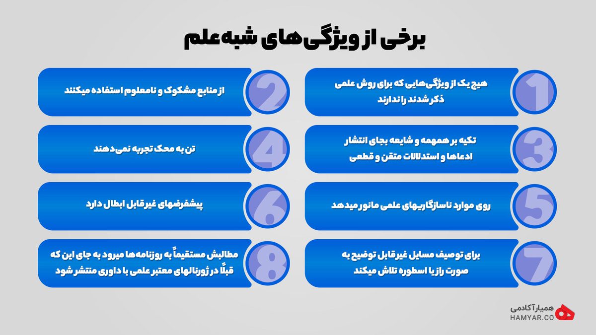 ۸ ویژگی مهم شبه علم