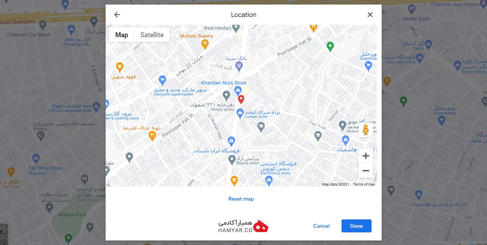 اضافه کردن آدرس به گوگل مپ توسط نقشه