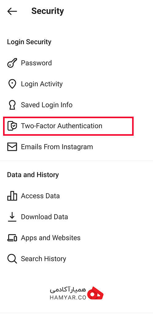 انتخاب گزینه Two Factor Authentication
